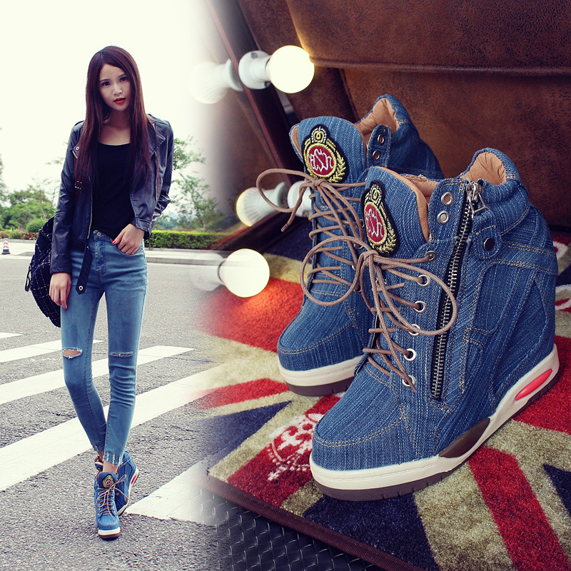 Sneaker Zone - Big Size Women's Denim Wedges Sneakers